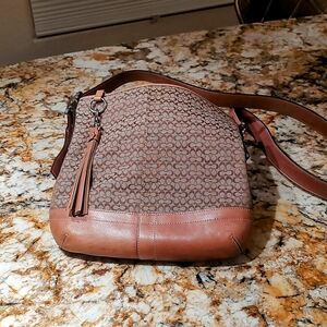 Coach shoulder bag, 11" by 11", signature canvas and leather. Very clean.